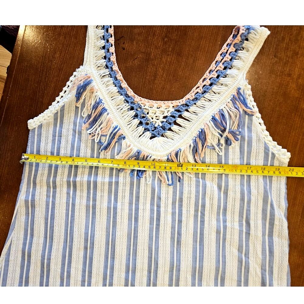 Miss Koo Paris Fringe Blouse Knit Crochet Cotton Blend Festival Boho Shirt Sz L - Picture 9 of 11